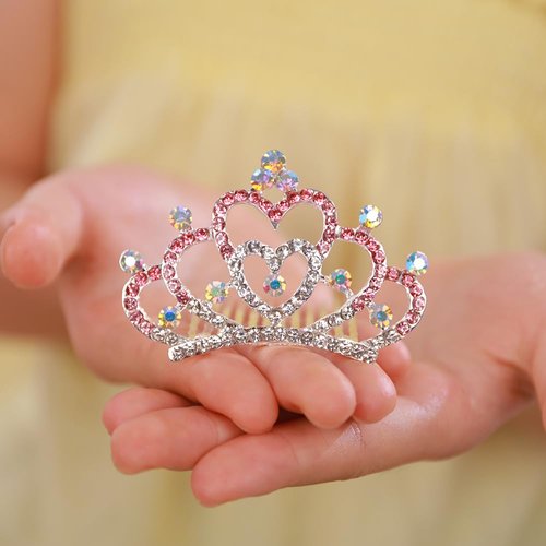 JWICOS Princess Small Crystal Comb Mini Crystal Hair Comb Headband for Girls Rhinestone Comb Hair Accessories for Birthday Party Halloween Christmas (Pink)
