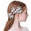 3pcs Crystal Bride Wedding Pearl Hair Pins Flower Hair Piece Rhinestone Bridal Hair Accessories for Women and Girls Silver Flower Headpieces for Brides Bridesmaids Women Girls