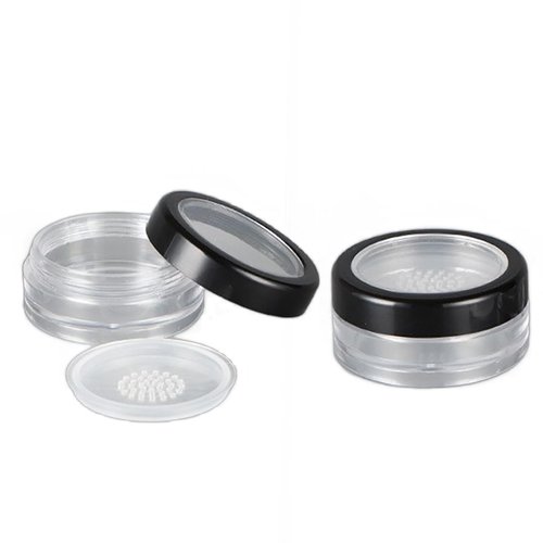 6 Pcs 10g 10ml Plastic Empty Travel Powder Container Loose Powder Compact Case Clear Makeup Jar Cosmetic Cream Face Powder Blusher Foundation Container Pots With Sifter and Black Rimmed Lid