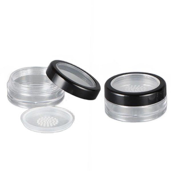 6 Pcs 10g 10ml Plastic Empty Travel Powder Container Loose Powder Compact Case Clear Makeup Jar Cosmetic Cream Face Powder Blusher Foundation Container Pots With Sifter and Black Rimmed Lid