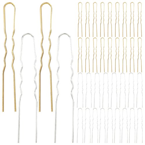 Lawie 40 Pack 3 Inch Gold Silver Metal U Shaped Hair Pins Alloy Iron Wire Hair Fork Long Chopsticks Hairpins Picks Hair Sticks Shawl Pin Hairclips Simple Fast Bun Holder Crafting DIY Accessory Bulk
