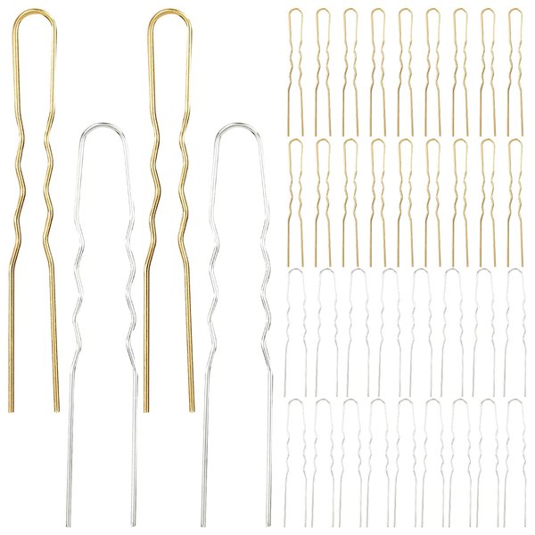 Lawie 40 Pack 3 Inch Gold Silver Metal U Shaped Hair Pins Alloy Iron Wire Hair Fork Long Chopsticks Hairpins Picks Hair Sticks Shawl Pin Hairclips Simple Fast Bun Holder Crafting DIY Accessory Bulk
