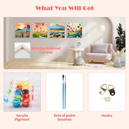 MISCER 4 Pack Paint by Numbers for Kids Adults,Landscape Paint by Number Kits for Kids, DIY Acrylic Oil Painting Suitable for Home Decoration (8x8inch)