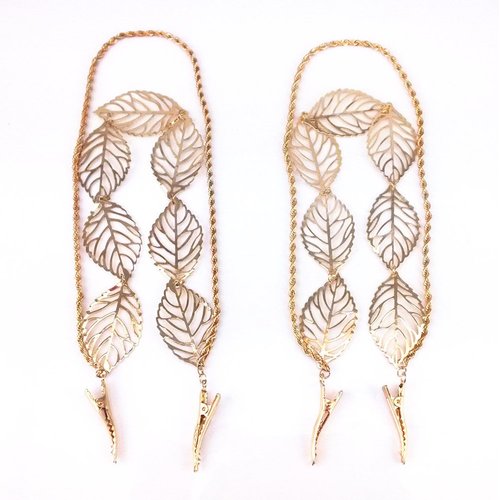 yueton 2pcs Fashion Ladies Hollow Out Leaves Gold Chain Alligator Clips Barrettes Bobby Pin Hair Clips Bride Headwear Edge Clip Clamps Headbands