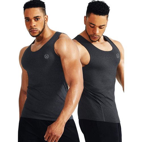 NELEUS Men's 3 Pack Compression Tank Top Tight Muscle Shirts,5074,Black (Grey)/Slate Gray/Navy,US L,EU XL