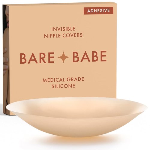 Bare Babe Reusable Silicone Nipple Covers - Waterproof, Nude, 4 Shades - Sticky Breast Stickers for Strapless Dress (Honey)