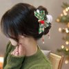 2 PACK Plush Hair Claw Clips with Tassels, Xmas Plaid Bows Hairpins Nonslip Claw Clip with Bells for Women Christmas Hair Claws