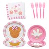 96 Pcs Pink Minnie Tableware Set for Girl Pink Animals Theme Party Supplies with Gold Foil Pink Minnie Decorations for Girl with Paper Plates, Napkins, Forks Serves 24 Guests