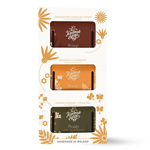 The Handmade Soap Company Bar Soap 3 Pack, Coriander Seed, Geranium & Vetiver, Lemongrass & Cedar, Lavender, Rosemary, Thyme & Mint Soaps Gift Set, Handmade Bar of Soap, Vegan Hand Soap, 5 oz Each