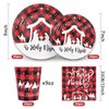 Whaline 100Pcs Christmas Tableware Set Jesus Holy Night Disposable Paper Plates Napkins Cups Xmas Religious Red Black Buffalo Plaid Dinnerware Set Serves Guests for Christmas Baptism Party Supplies