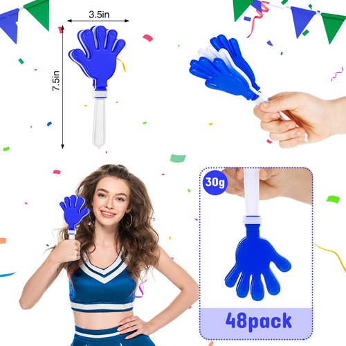 48 Pcs Blue and White Hand Clappers Bulk 7.5 x 3.5 Inches Noise Makers Party Favors Clapping Noise Maker Clacker for Birthdays Game Prizes Classroom Rewards Football Sporting Events Cheers Supplies