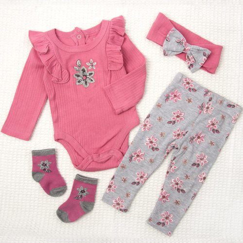 Reborn Baby Doll Clothes 24 Inch Pink Embroidered 4 Pieces for 22-24 Inch Newborn Reborn Dolls Clothes Accessories