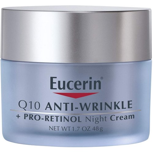 Eucerin Q10 Anti-Wrinkle Night Cream + Pro-Retinol, Facial Cream for Sensitive Skin, 1.7 Oz Jar