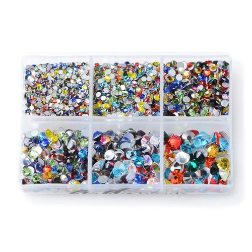 AD Beads 4300 Pieces Flat Back Nail Art Rhinestones Round Beads 6 Sizes (2-6.5mm) with Storage Organizer Box,Rhinestones Picking Pen for Nail Art Phone Decorations Crafts DIY (Mixed Color)