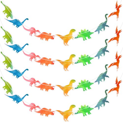 4 Pcs Watercolor Dinosaur Banner Garland Dinosaur Party Decorations for Birthday Party Dino Theme Party Supplies Wall Decor