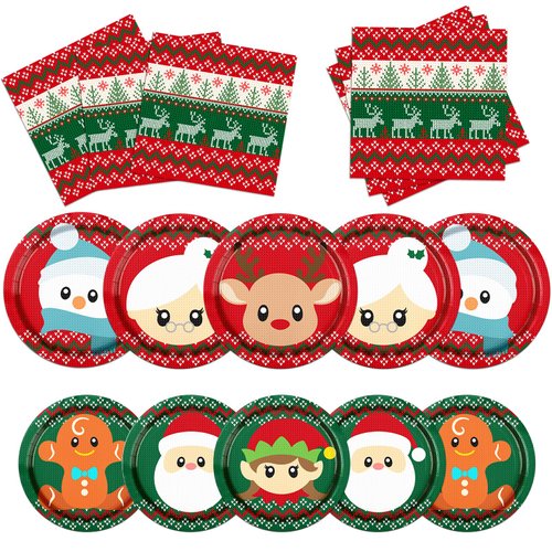 Christmas Ugly Sweater Party Decorations-90PCS Christmas Tableware Ugly Sweater Plates and Napkins Winter Christmas Party Theme With Santa Claus and Reindeer Tableware Set for Christmas Party Supplies