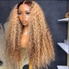 Fabimiya Curly Human Hair Wig Omber T 27 Lace Frontal Closure Jerry Curly Human Hair Wig Pre Plucked Pre Cut Lace Frontal Closure Glueless Wigs Elastic Band 200% Density