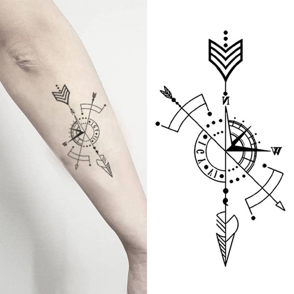Oottati 2 Sheets Waterproof Small Cute Fake Hand Neck Arm Temporary Tattoos Stickers Arrow Line Compass