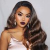 UNice Ombre Brown Highlight Body Wave Human Hair Weave 1 bundle 18 inch, Brazilian Remy Hair Dark Root Blonde Human Hair Weaves Extension Piano Color TFB30