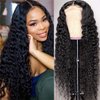 Generic Synthetic Artificial Black Wig Transparent Lace Frontal Deep Wave Wigs for Women Girls Lace Front Wigs Synthetic Artificial Wig Pre-Plucked Long Middle Part Curly Wig 30 Inch