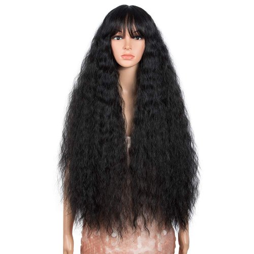 Style Icon Y Part Lace Wigs 32" Long Wavy Black Wig Middle Part Lace Front Wigs Synthetic Wigs Density 130% (Y-Part Lace Wigs, 1B)