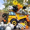 136pcs Construction Birthday Party Balloon Garland Kit, Digger Birthday Party Supplies with Yellow Black Balloon Truck Banner for Construction Quarantine Party Decorations (Arch 3)