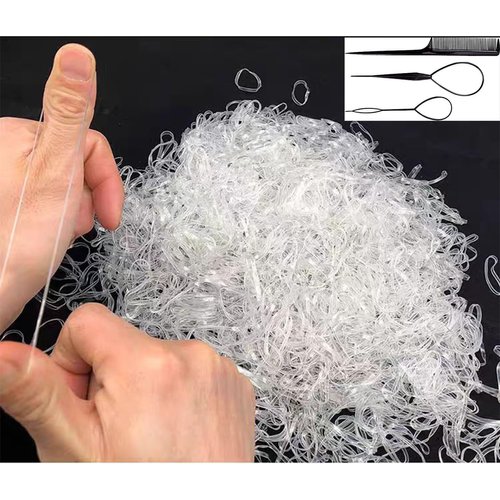 Elastic Hair Rubber Bands, 2500 pcs Soft Ponytail Elastics Holders Small Hair Ties for Blond Kids Baby Girls Toddler Infants Hair No Crease Damage No Hurt Thin Easy to dismantle Mini TPU Tie (Clear)