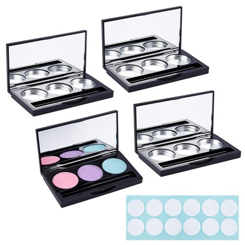 SUPERFINDINGS 1pcs Plastic Empty Eye Shadow Case Black DIY Empty Eyeshadow Box 3 Compartments Eyeshadow Palettes Sub Boxes with 3PCS 1in Round Aluminum Palette Pans for Women Girls Makeup