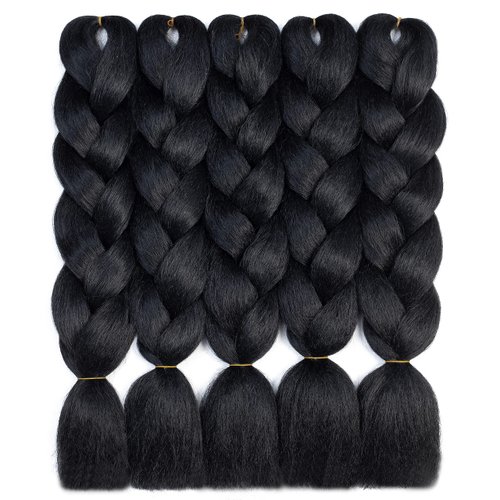 RN BEAUTY #1B Crochet Braiding Hair 5pcs/lot Jumbo Braiding Hair Extensions 24 Inch Synthetic Hair For Braiding (Black Color)
