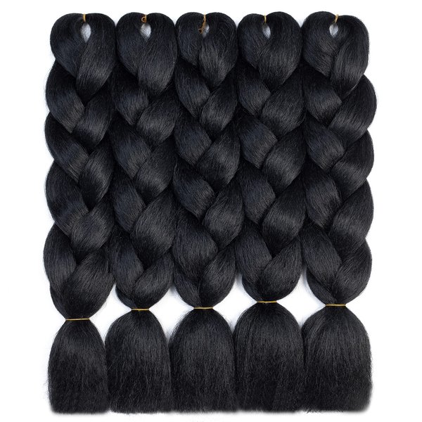 RN BEAUTY #1B Crochet Braiding Hair 5pcs/lot Jumbo Braiding Hair Extensions 24 Inch Synthetic Hair For Braiding (Black Color)