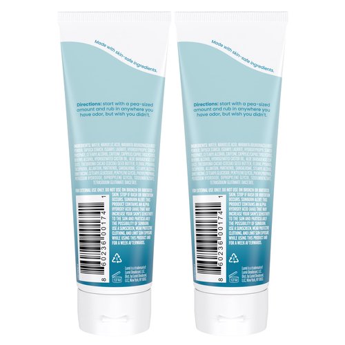 Lume Whole Body Deodorant - Invisible Cream Tube - 72 Hour Odor Control - Aluminum Free, Baking Soda Free, Skin Safe - 3.0 ounce (Pack of 2) (Unscented)