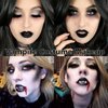 Go Ho Halloween Vampire Fangs Fake Teeth Makeup,Sticky Edible Fake Blood and Black Lipstick Kit,Black Lipstick+ Sticky Blood+ 4 Pairs 4 Sizes Vampire Fangs Teeth with Adhesive Glue,Vampire Accessories