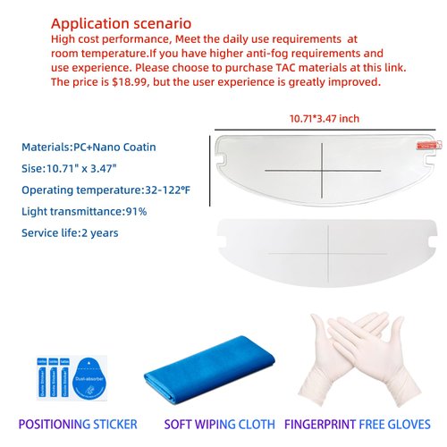 Uallhome Universal Motorcycle Full Face Helmet Shield Fog Resistant Lens, Clear Visor Insert Anti-Fog Film Waterproof Sticker