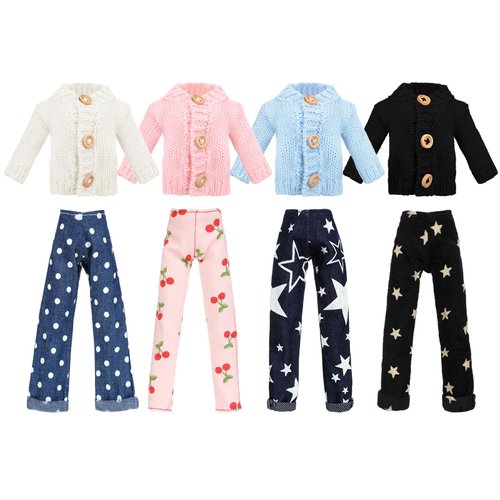 Bencailor 8 Pieces Christmas Doll Clothes 11.5 Inch Winter Elf Doll Accessories Elf Sweaters Denim Pant Outfit Clothing(Cardigan)
