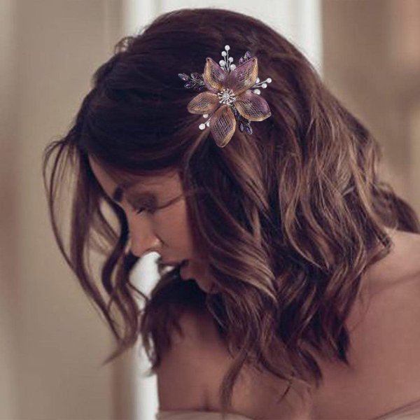 Unicra Purple Flower Bride Wedding Hair Clip Silver Bridal Hair Piece Crystal Hair Pin Rhinestone Bridesmaids Hair Accessories Pearl Prom Hair Jewelry for Women and Girls