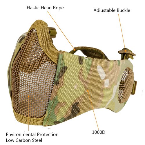 AOUTACC Airsoft Mesh Mask, Half Face Mesh Masks with Ear Protection for CS/Hunting/Paintball/Shooting (Mesh Ear, CP)