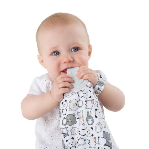 Cheeky Chompers Comfortchew | Baby Lovey with Silicone Teether & Sensory Tags | Soft Fleece Material, Attachable Loop, Machine Washable | (Panda Pals)