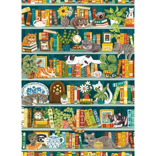Cobble Hill 1000 Piece Puzzle - The Purrfect Bookshelf - Sample Poster Included