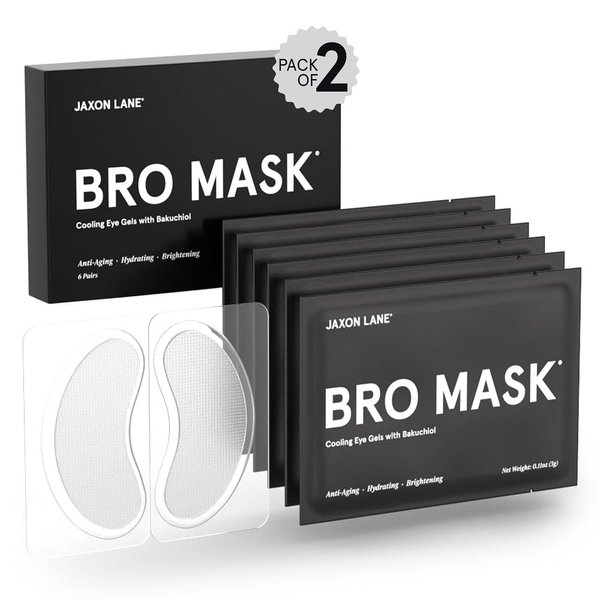 BRO MASK Under Eye Gel Pads: Cooling Eye Patches for Dark Circles and Puffiness | Anti Aging Hydrogel Eye Patch Set + Bakuchiol, Green Tea, Hyaluronic Acid, Caffeine, Niacinamide/Vit B3 (2 X 6 Pairs)
