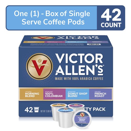 Victor Allen's Coffee Variety Pack (Morning Blend, 100% Colombian, Donut Shop Blend, and French Roast), 42 Count, Single Serve Coffee Pods for Keurig K-Cup Brewers