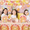 138pcs Young Wild and Three Party Decorations Tableware Set, Wild and Three Party Decorations Young Wild and Three Plate Napkins Tablecloth Banner for Young Wild and Three Party Decorations Girl