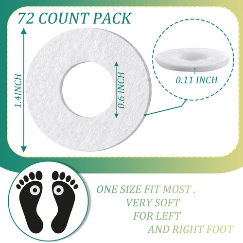 Nuanchu 72 Pcs Callus Cushions Callus Pads for Bottom of Foot Round Corn Cushions Pads for Feet Soft Adhesive Felt Corn Pads for Ball and Side of Foot, Pain Relief from Shoe
