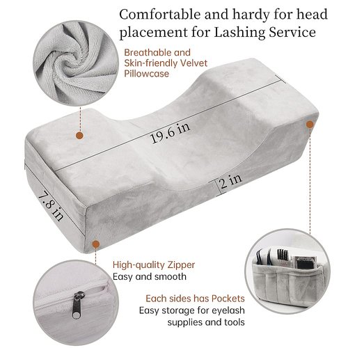 Mekupeu Eyelash Extension Velvet Lash Pillow Beauty Salon Memory Foam Neck Pillow for Lash Extension Grafting Make Up(Gray|)