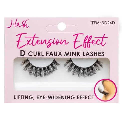 JLash Extension Effect D Curl Faux Mink Lashes - 24D, Black