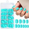 AddFavor Short Press on Nails Square Round Short Fake Nails Glossy Full Cover Acrylic Artificial Glue on Nails for Women, 240pcs/pack Turquoise Nails, Sticky Tabs, Nail File