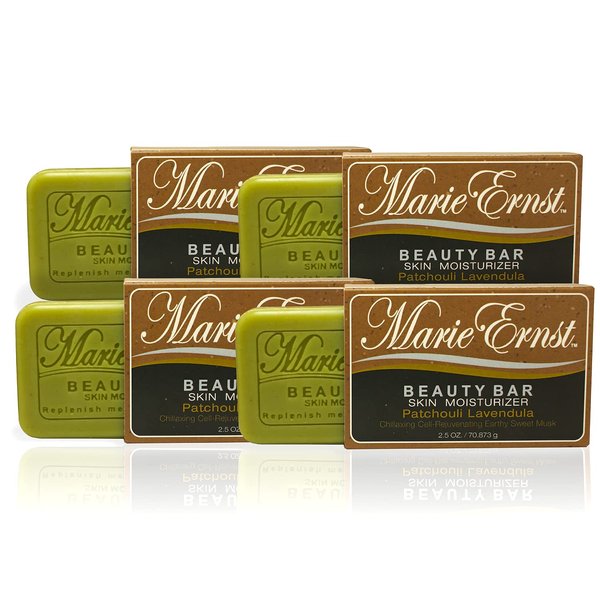 Marie Ernst 2-Pack, 4 Half Bar Soaps That Combine into 2 Full Patchouli Lavender Bars, Shea Butter, Olive Oil, Aromatic Lavender Scent, Vegan Bath Soap for Men and Women