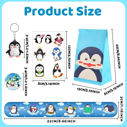 Hokiis Penguin Party Favors, Penguin Temporary Tattoos Slap Bracelets Keychains Badges Gift Bags for Winter Penguin Birthday Party Supplies Decorations Gifts for Kids Classroom Rewards Baby Shower