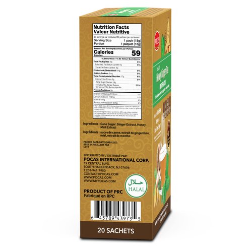 Pocas Honey Ginger Tea - Instant Tea Powder Packets with Mint & Ginger Honey Crystals Tea, Non-GMO/Gluten Free/Caffeine Free Tea, 20 Count (Pack of 2)