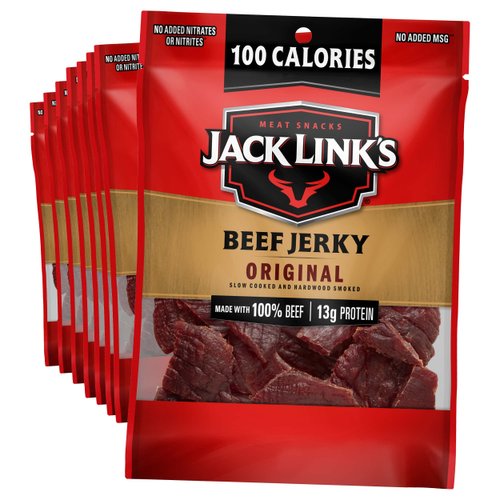 Jack Link's Beef Jerky, Original - Flavorful Meat Snack for Lunches, 13g Protein and 100 Calories, Made with 100% Beef - No Added MSG or Nitrates/Nitrites, 1.25 oz (Pack of 10)
