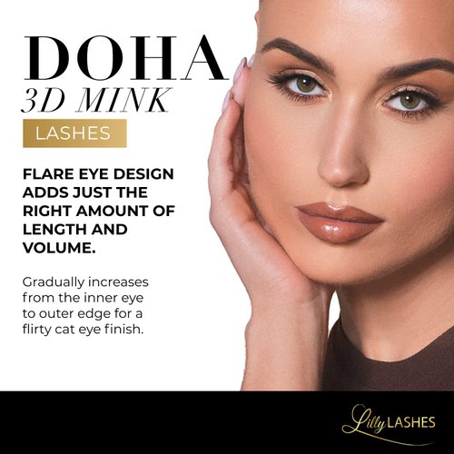 Lilly Lashes Doha 3D Mink Lashes - False Eyelashes Natural Look - Mink Eyelashes for Wispy Lashes Natural Look - Reusable Fake Eyelashes up to 25 Wears - Fluffy Eyelashes for Wispy Eyelashes